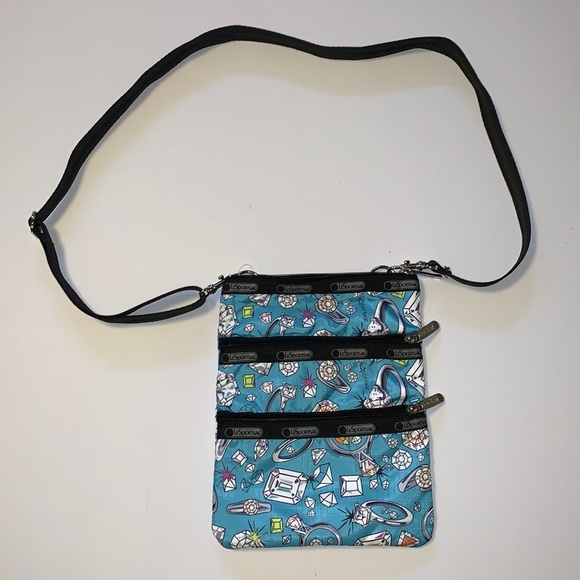LeSportsac Blue Diamond Print Triple Zip Canvas Crossbody Bag - Picture 2 of 6